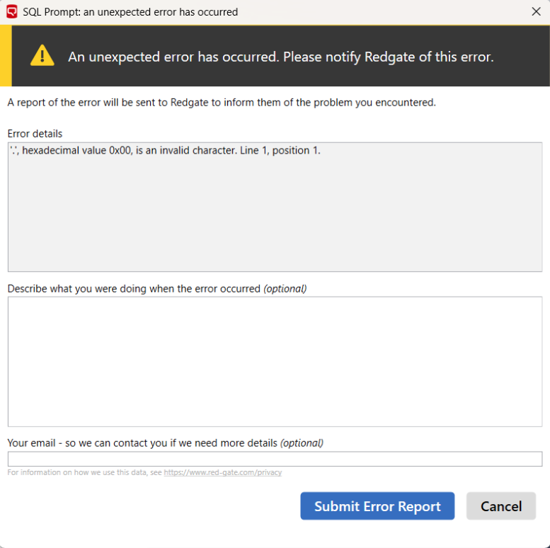 Hexadecimal error screenshot SQL Prompt.png