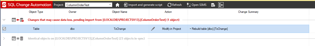 difference table showing a table rebuild